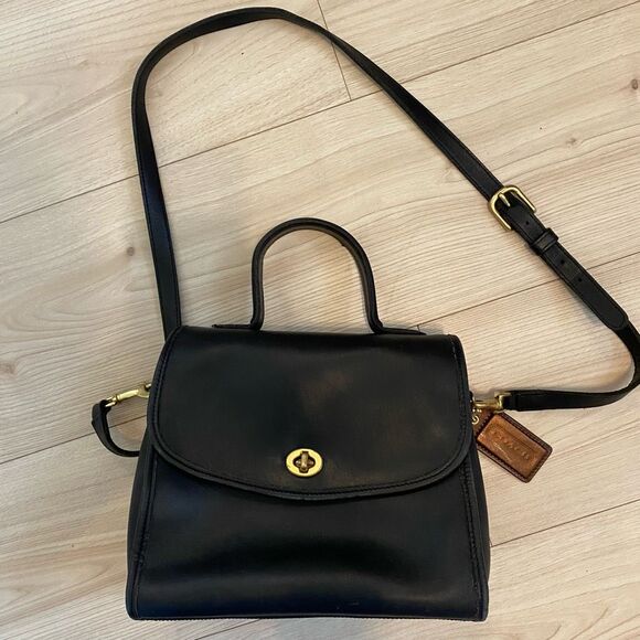 Vintage Coach 9977 Black Manor Bag Top handle crossbody Black Flap USA with copp - Picture 16 of 16